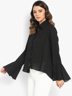 bell sleeved solid high low shirt - 16497330 - Standard Image - 2