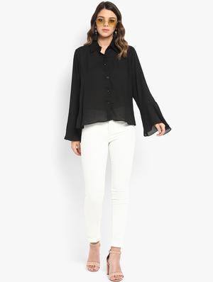 bell sleeved solid high low shirt - 16497330 - Standard Image - 4