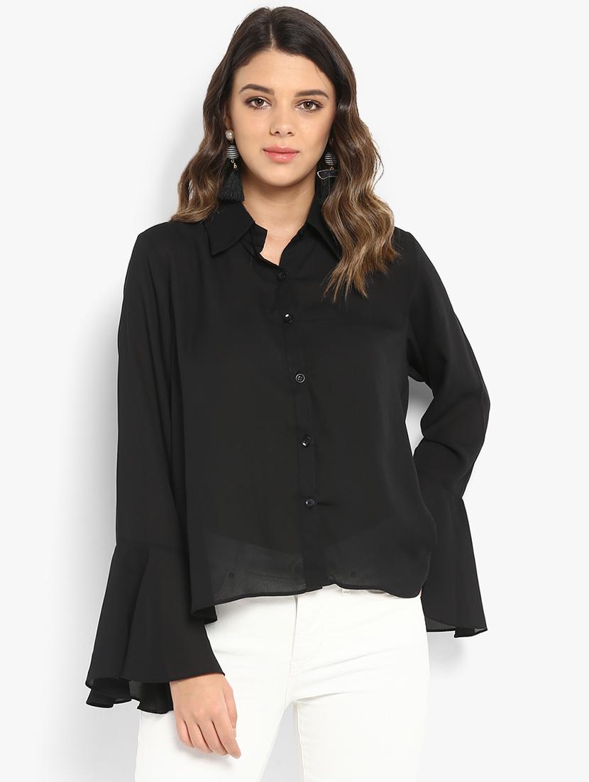 bell sleeved solid high low shirt - 16497330 - Zoom Image - 1