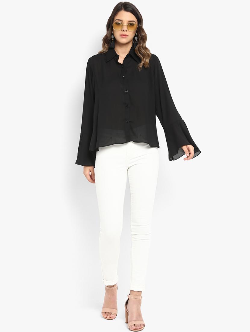 bell sleeved solid high low shirt - 16497330 - Zoom Image - 4