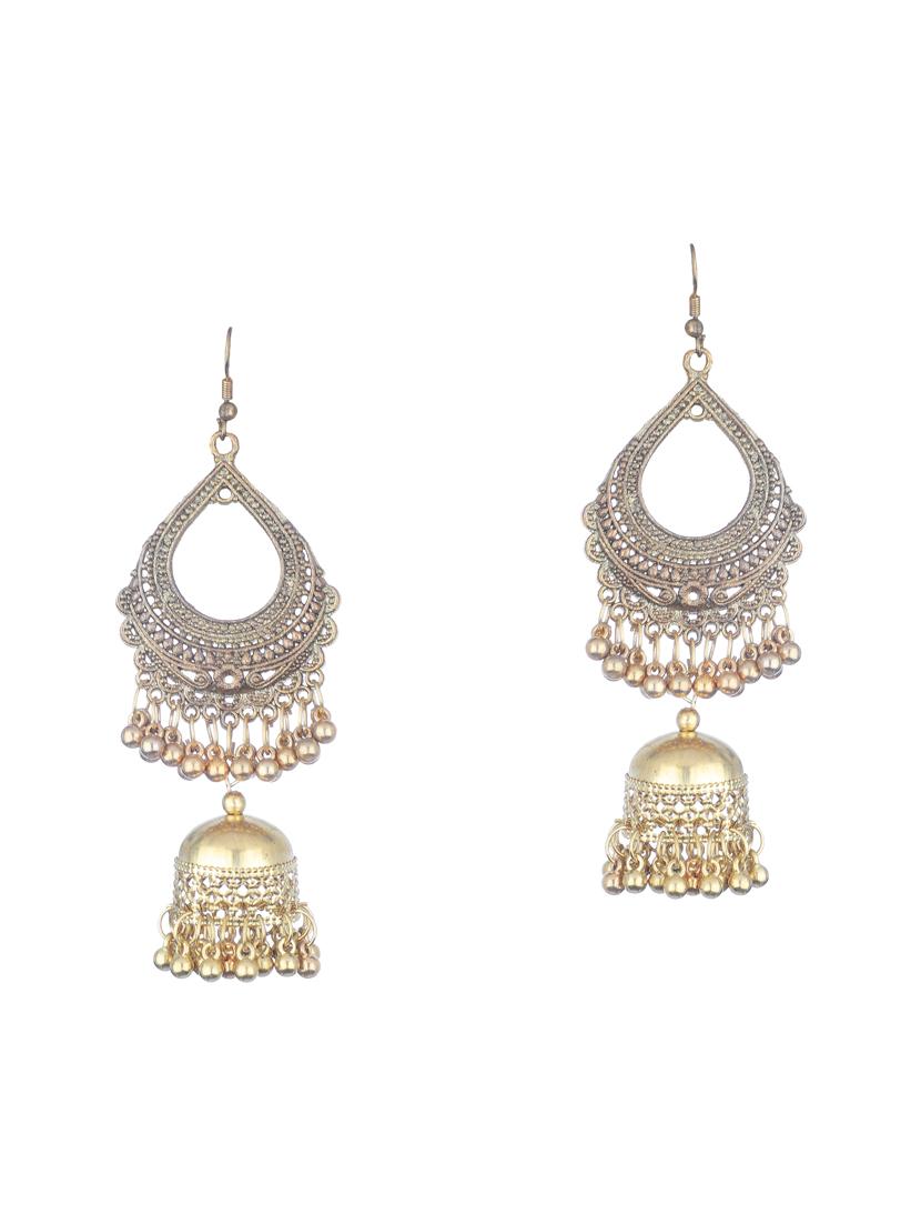 gold metal jhumka earring - 16497996 - Zoom Image - 1