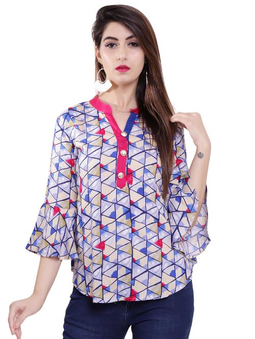 mandarin neck bell sleeved top - 16498545 - Standard Image - 1