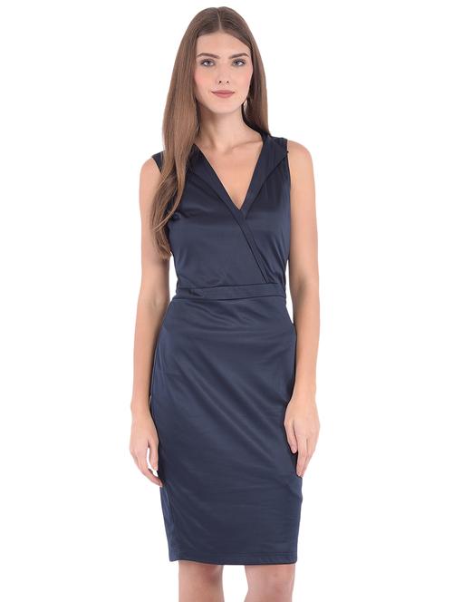 overlap neck solid sheath dress - 16498730 - Standard Image - 1