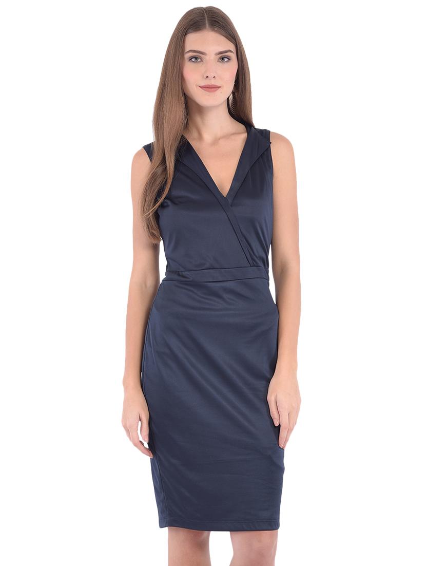 overlap neck solid sheath dress - 16498730 - Zoom Image - 1