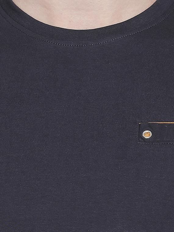 navy blue solid pocket t-shirt - 16498917 - Zoom Image - 4