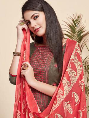 embroidered semi-stitched suit - 16499389 - Standard Image - 2