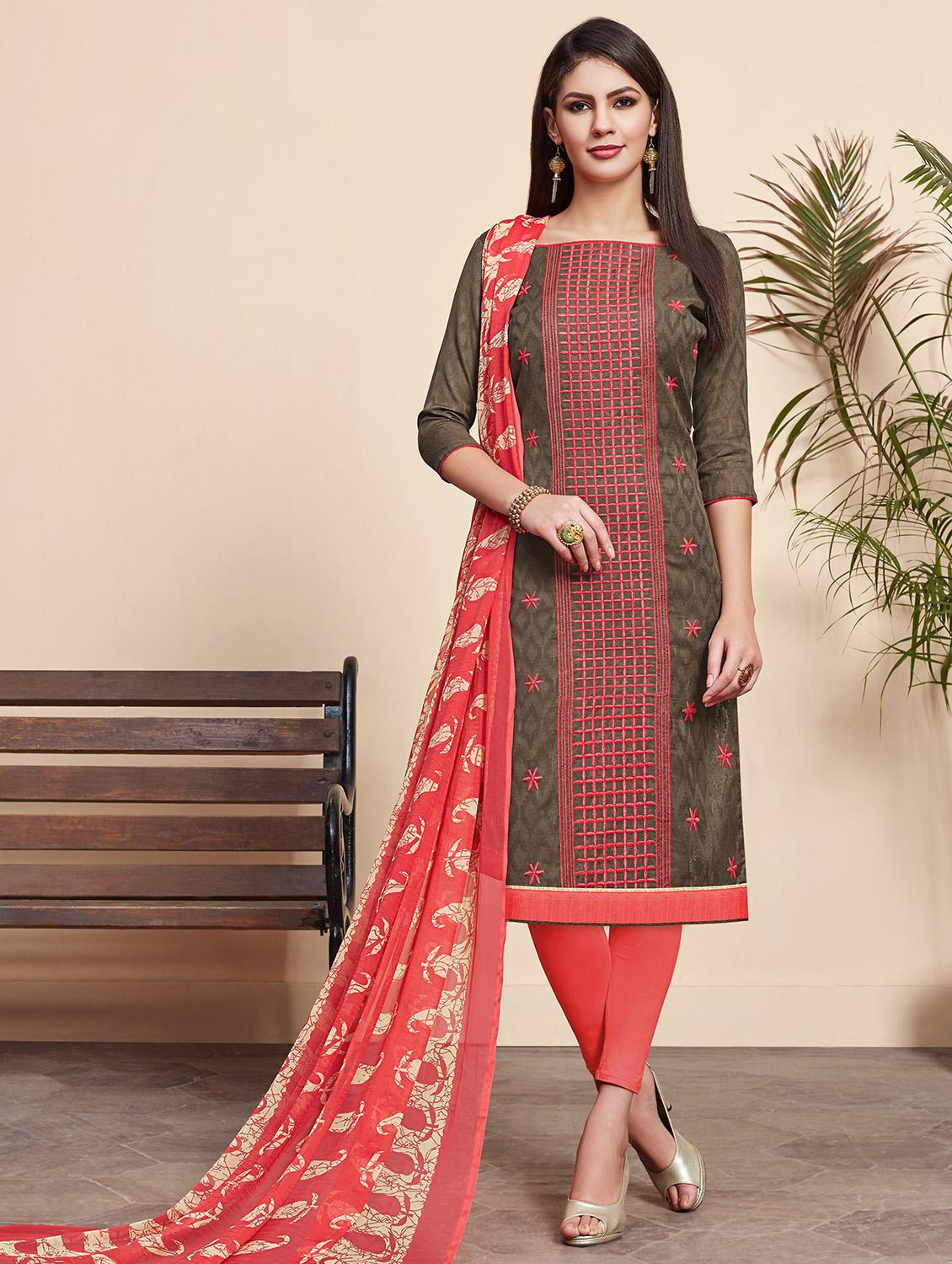 embroidered semi-stitched suit - 16499389 - Zoom Image - 1