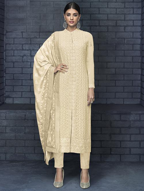 embroidered semi-stitched suit - 16499690 - Standard Image - 1