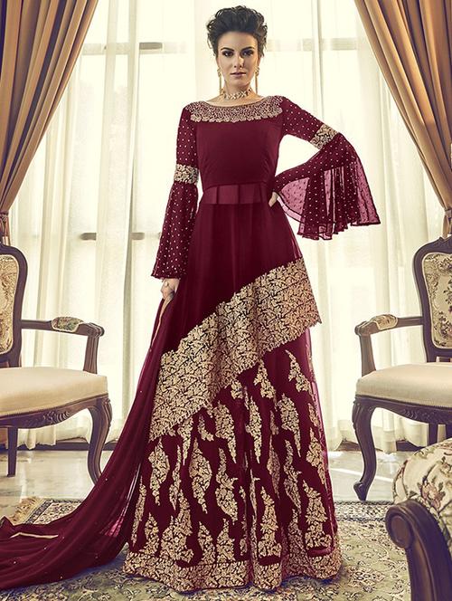embroidered semi-stitched suit - 16499705 - Standard Image - 1