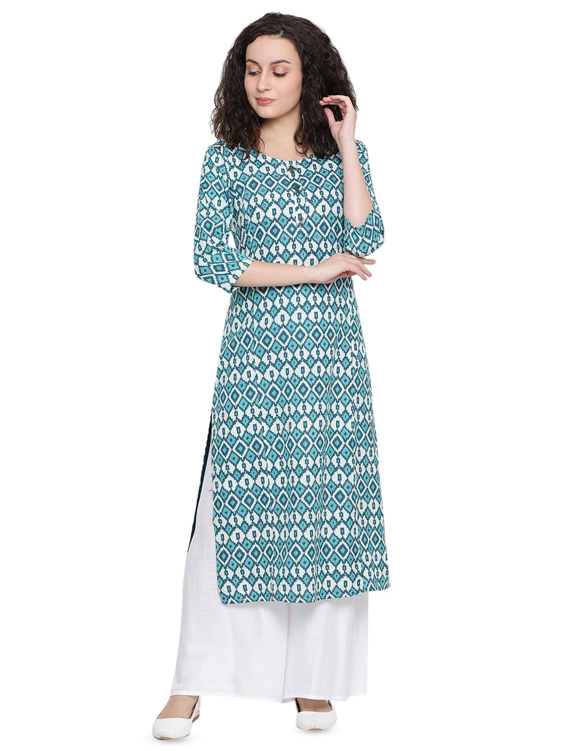 ikat printed straight kurta - 16499754 - Zoom Image - 1