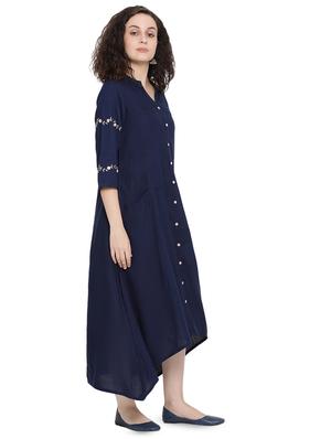 mandarin neck embroidered detail high low dress - 16499768 - Standard Image - 2