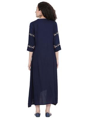 mandarin neck embroidered detail high low dress - 16499768 - Standard Image - 3