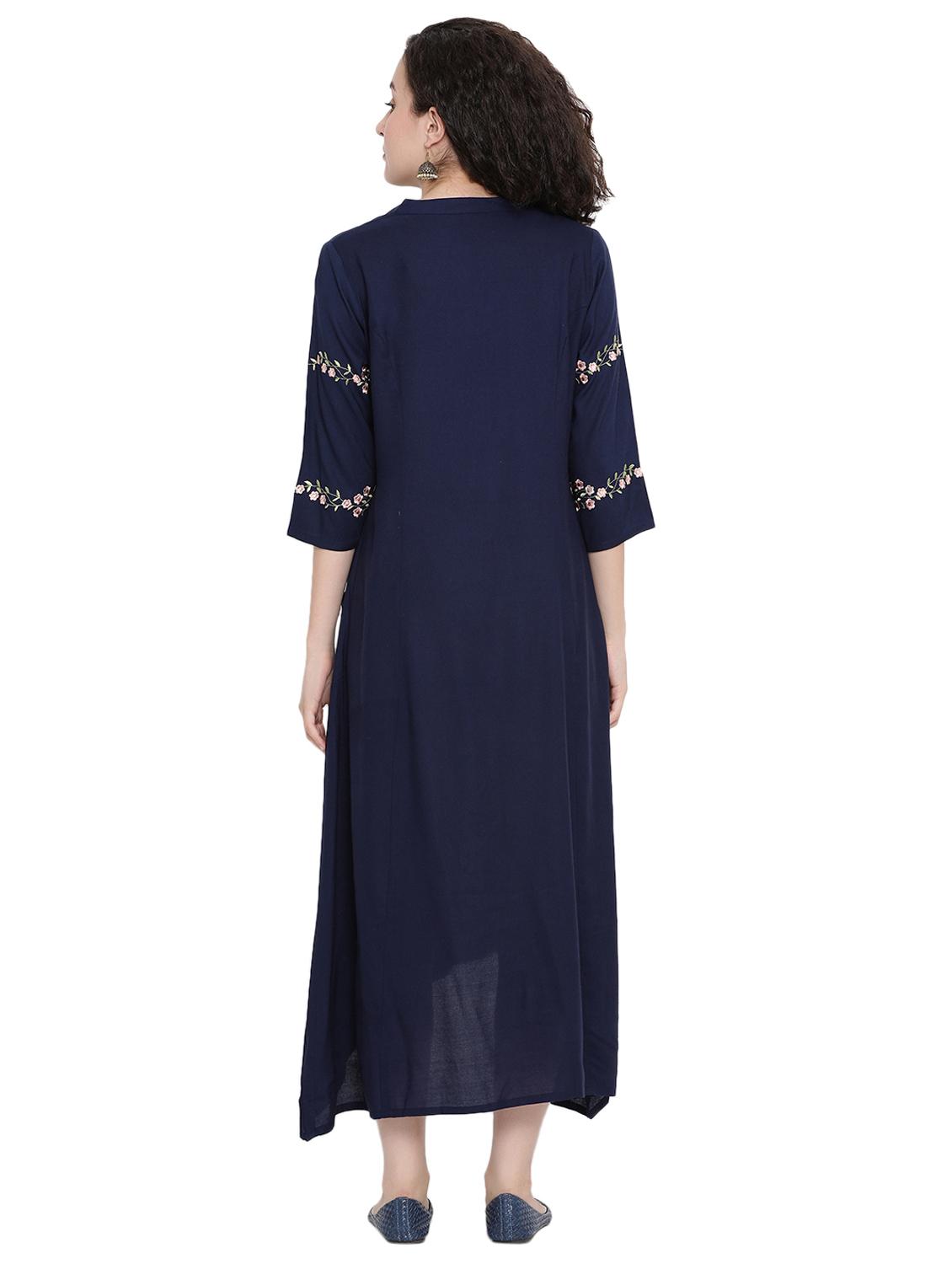 mandarin neck embroidered detail high low dress - 16499768 - Zoom Image - 3