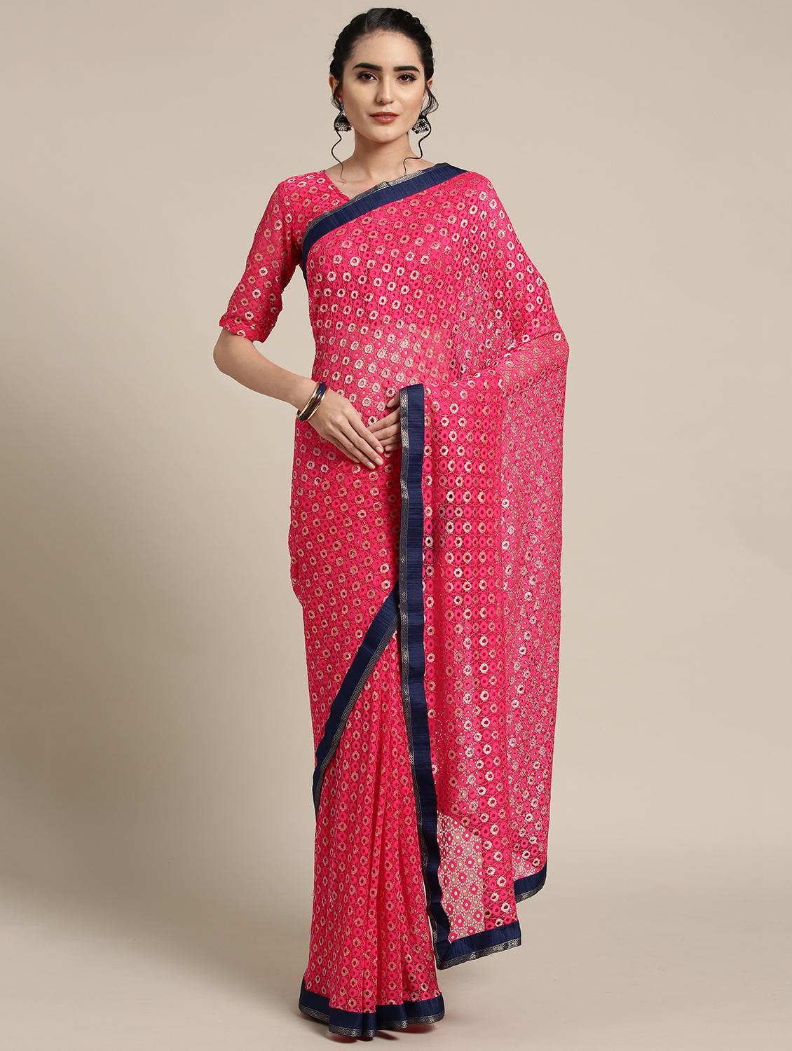 lace bordered saree with blouse - 16501294 - Zoom Image - 1