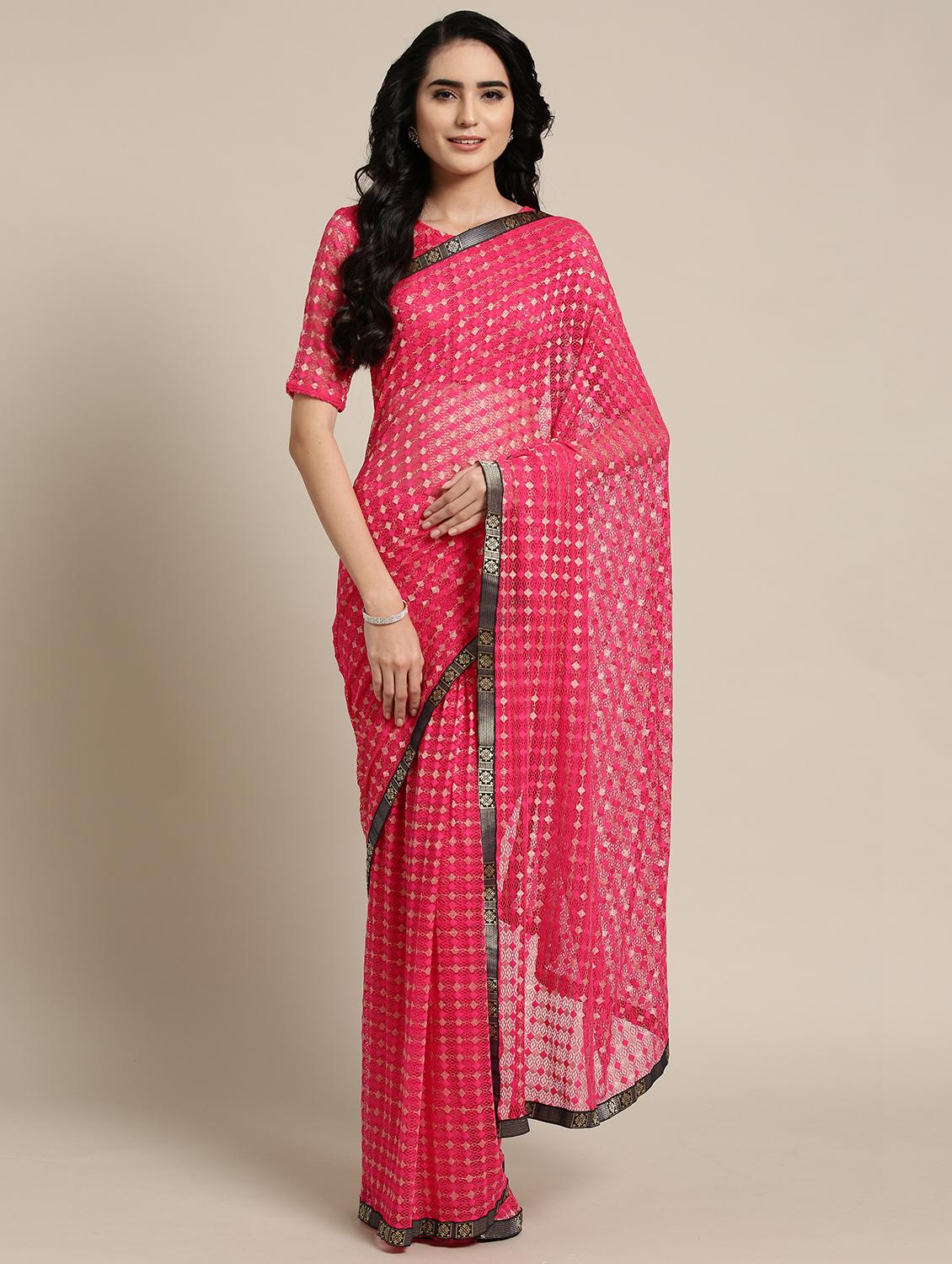 bordered net saree with blouse - 16501298 - Zoom Image - 1