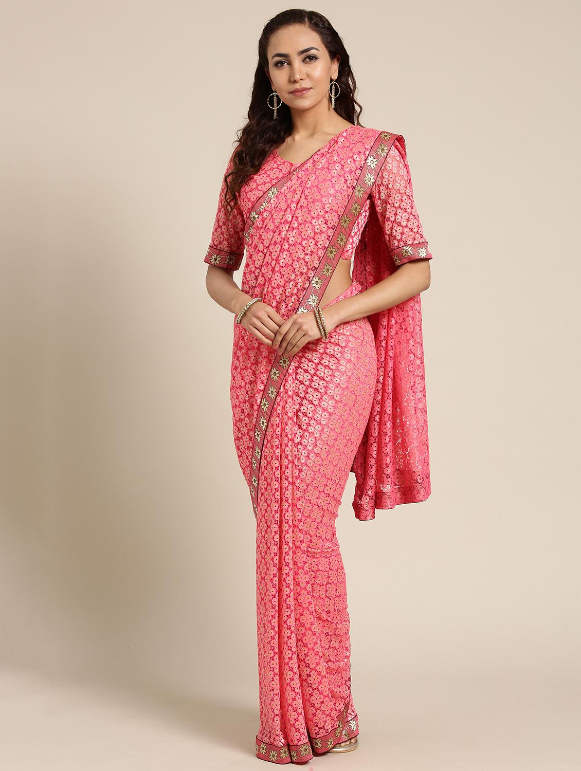 bordered net saree with blouse - 16501299 - Zoom Image - 1