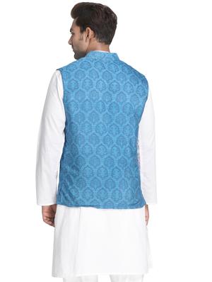 blue printed nehru jacket - 16501525 - Standard Image - 3