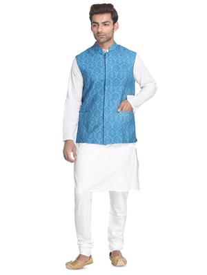 blue printed nehru jacket - 16501525 - Standard Image - 4