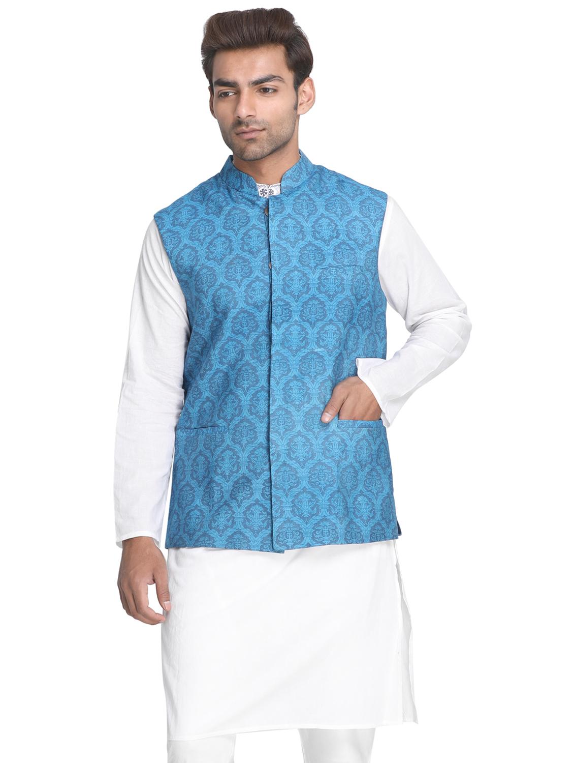 blue printed nehru jacket - 16501525 - Zoom Image - 1
