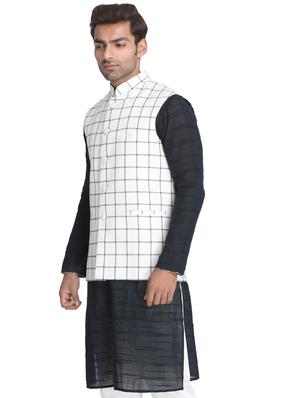 white checkered nehru jacket - 16501527 - Standard Image - 2