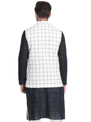 white checkered nehru jacket - 16501527 - Standard Image - 3