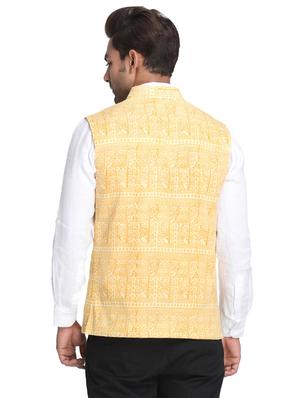 yellow printed nehru jacket - 16501528 - Standard Image - 3