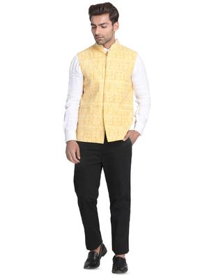 yellow printed nehru jacket - 16501528 - Standard Image - 4