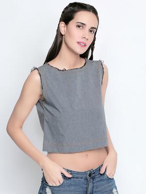 distress detail denim crop top - 16502420 - Standard Image - 2