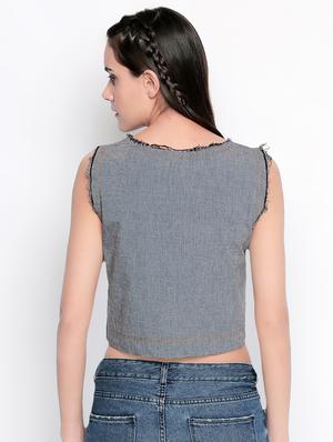 distress detail denim crop top - 16502420 - Standard Image - 3