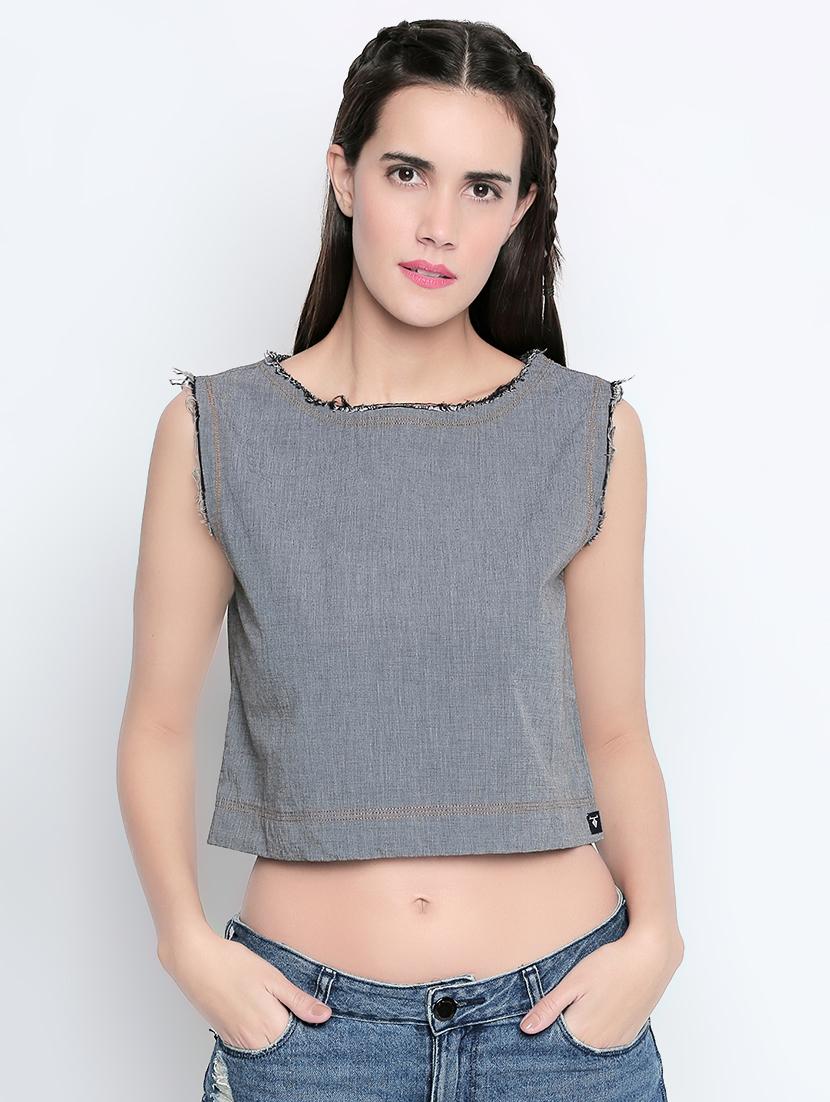 distress detail denim crop top - 16502420 - Zoom Image - 1