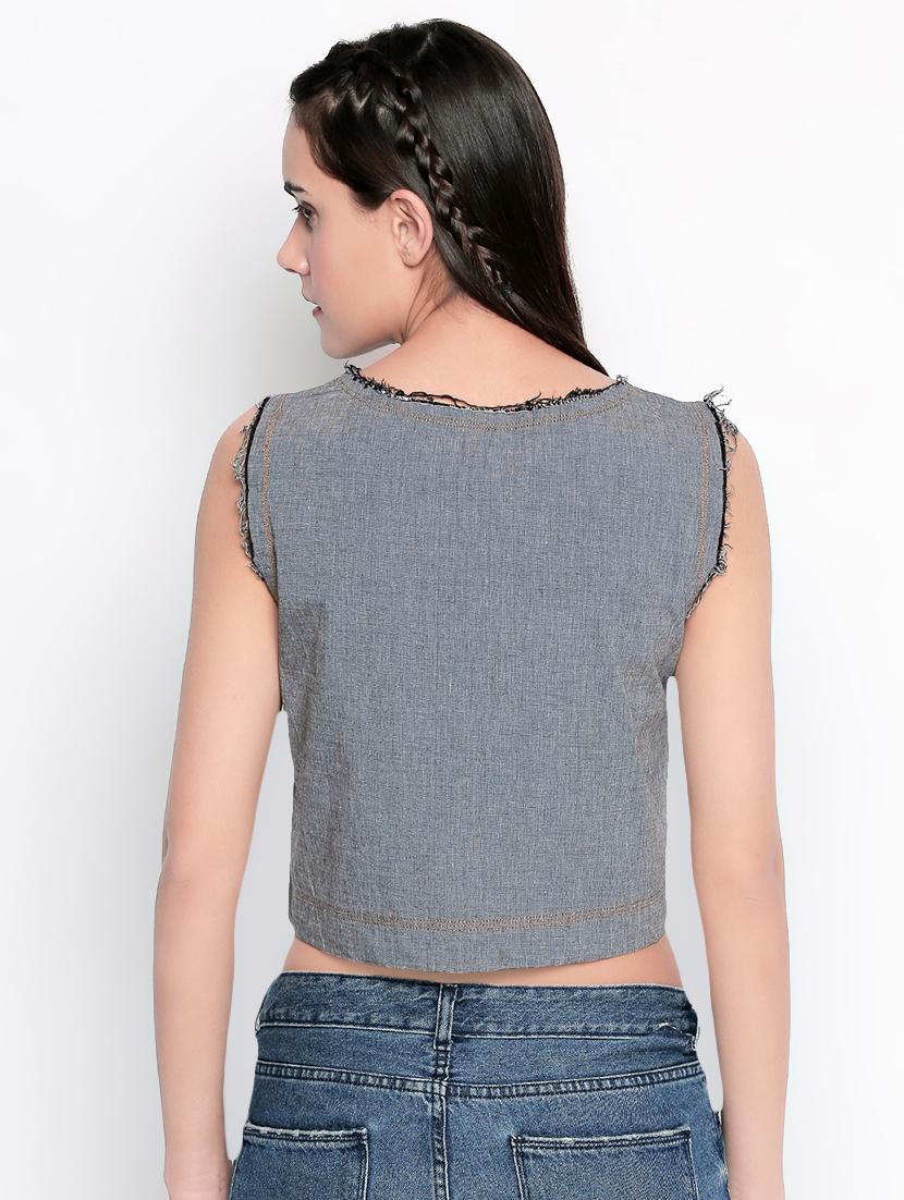 distress detail denim crop top - 16502420 - Zoom Image - 3