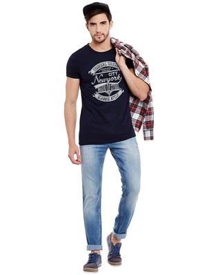 navy blue chest print t-shirt - 16502437 - Standard Image - 4