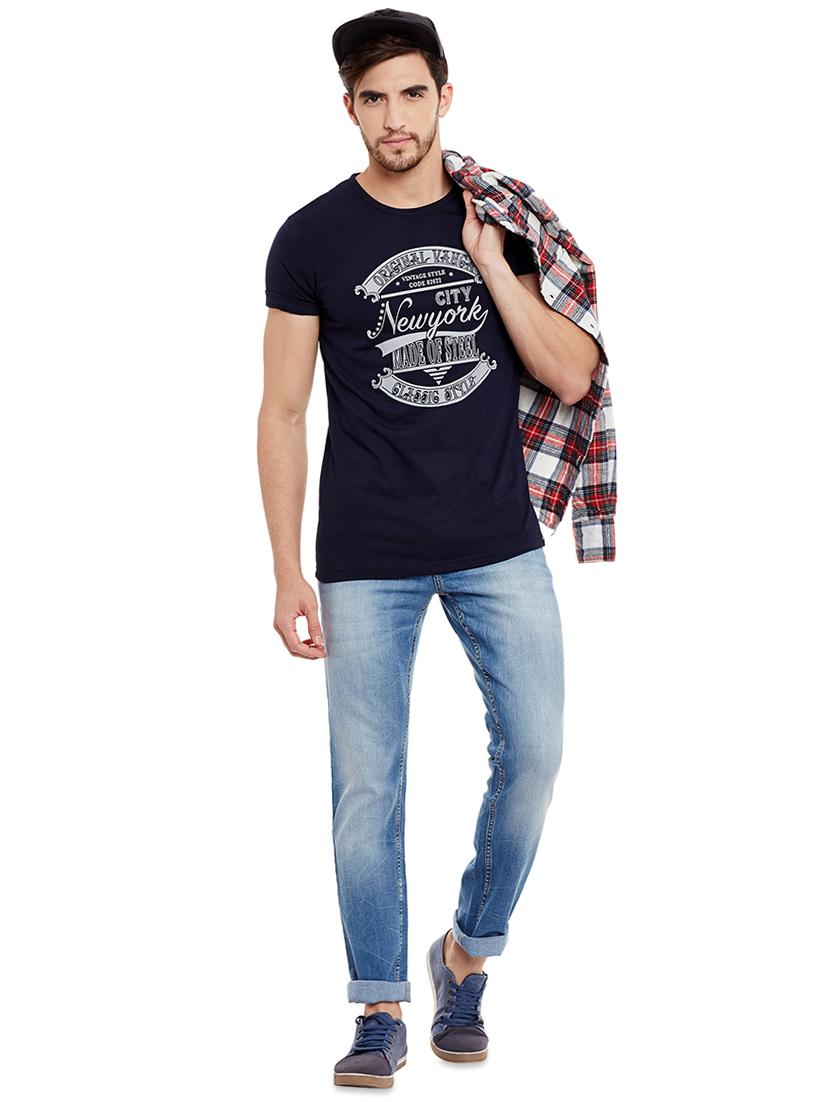 navy blue chest print t-shirt - 16502437 - Zoom Image - 4