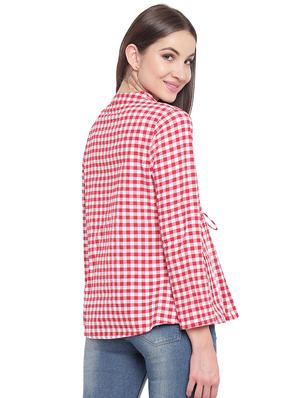 tie knot gathered gingham shrug - 16503938 - Standard Image - 3