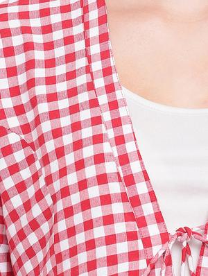 tie knot gathered gingham shrug - 16503938 - Standard Image - 5