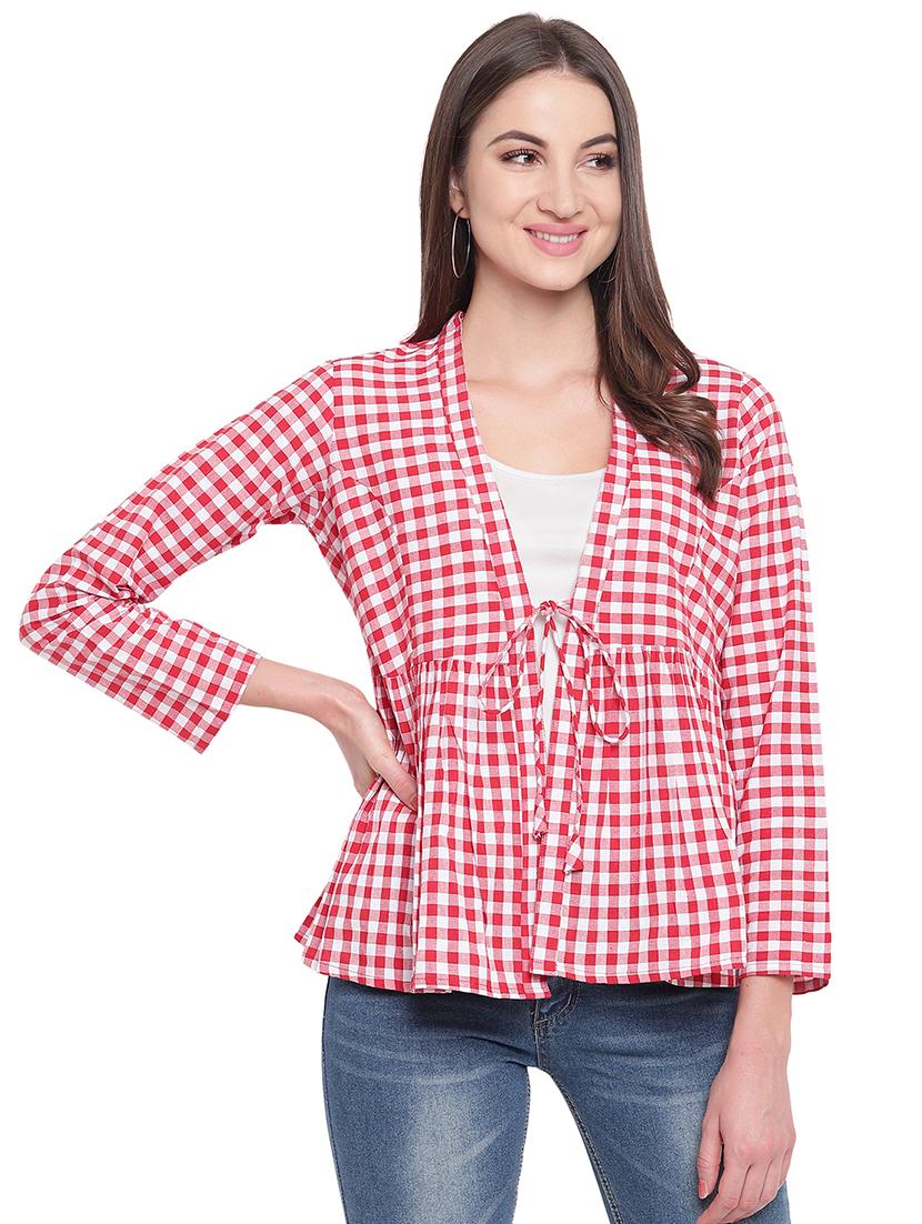 tie knot gathered gingham shrug - 16503938 - Zoom Image - 1