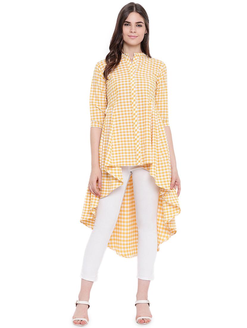 concealed placket gingham high low tunic - 16503939 - Zoom Image - 1