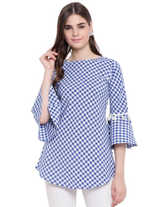 bell sleeved gingham tunic - 16503940 - Standard Image - 1