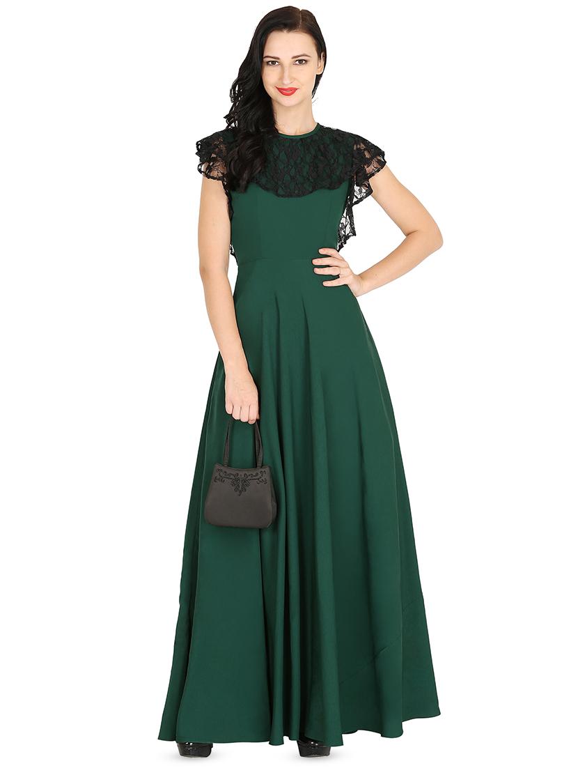 contrast cape sleeved flared gown - 16504561 - Zoom Image - 1