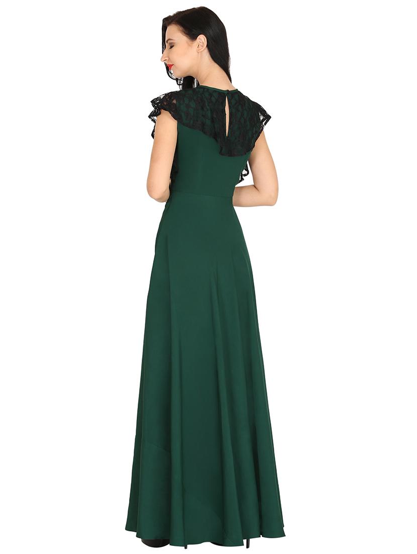 contrast cape sleeved flared gown - 16504561 - Zoom Image - 3