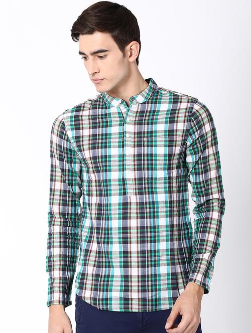 blue checkered short kurta - 16504703 - Standard Image - 1