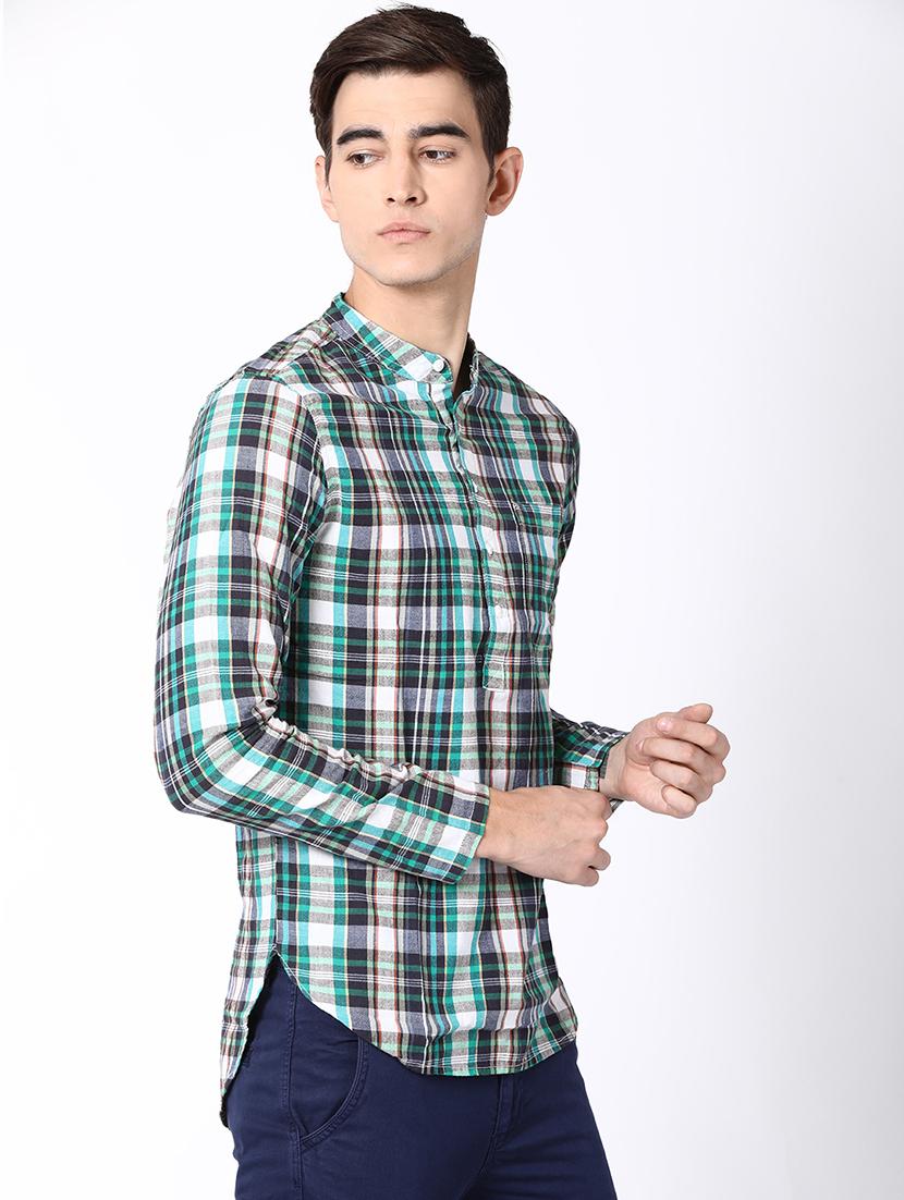 blue checkered short kurta - 16504703 - Zoom Image - 2
