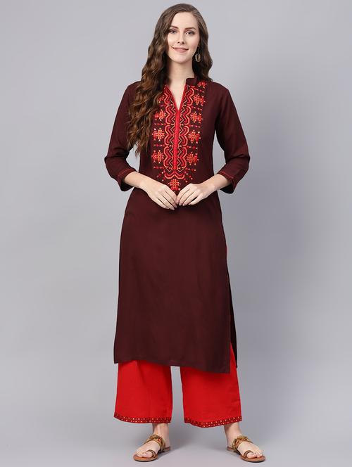 embroidered straight kurta - 16504820 - Standard Image - 1