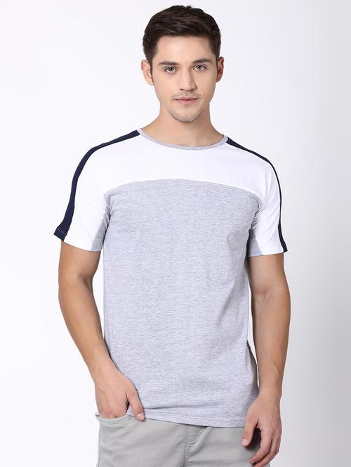 grey color block cut & sew t-shirt - 16505576 - Standard Image - 1