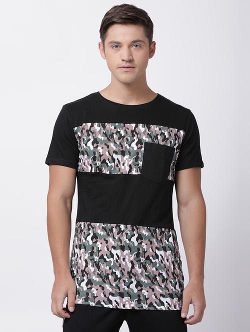black camouflage print cut & sew pocket t-shirt - 16505581 - Standard Image - 1