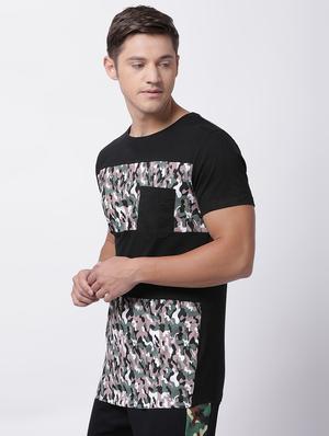 black camouflage print cut & sew pocket t-shirt - 16505581 - Standard Image - 2