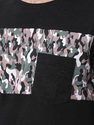 black camouflage print cut & sew pocket t-shirt - 16505581 - Standard Image - 5