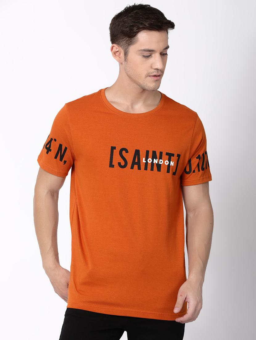 orange typographic print t-shirt - 16505618 - Zoom Image - 1