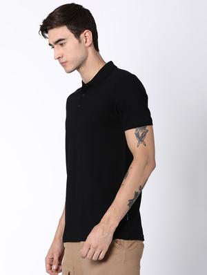 black solid polo t-shirt - 16505626 - Standard Image - 2