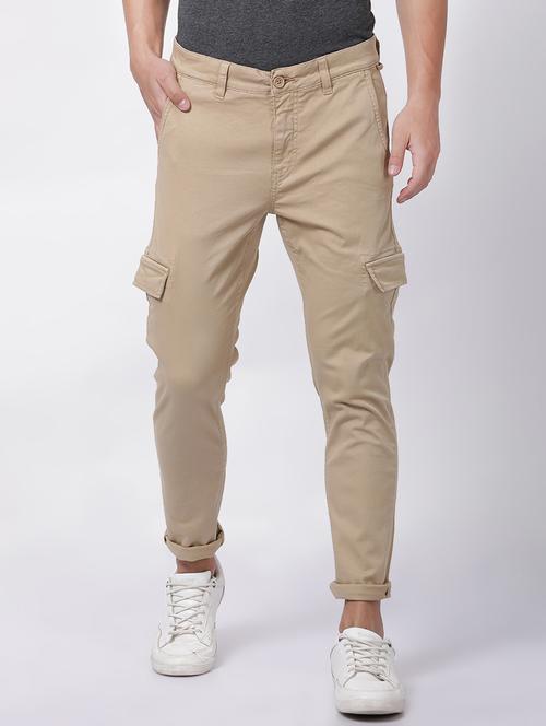 beige solid cargo trouser - 16505674 - Standard Image - 1